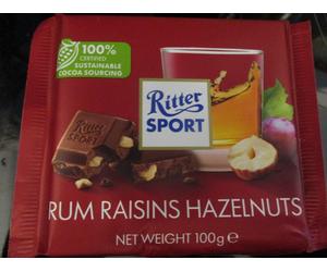 RITTER SPORT RUM RAISINS HAZELNUTS OR SALTED CARAMEL 100G BARS VARIOUS QUANTS