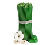 Ritual Candles Beeswax Candles Green Pack of 100 Length 18.5 cm Diameter 6.1 mm Burn Time 60 Min; Natural, Drip , Smokeless Thin Church Quality Made from Beeswax No. 80