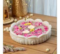 RITUALISTIC Padma Makrana Marble Urli Bowl (23×23×5 cm) | Natural White Marble with Lotus Design | Floating Candles & Flower Décor | Pooja Room Living Room Festive Display | Diwali Housewarming Gift