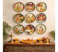 Ritualistic Ramayana Wall Plates Set of 9 | 10" Each | Complete Epic Journey from Ayodhya to Lanka | Metal Pattachitra Wall Sculpture | Ram Darbar,Sita Haran,Hanuman | Living Room Spiritual Décor Gift