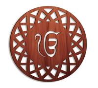 Ritwika's Wooden Sikhism Ek Onkar Symbol Mandala Wall Art, Round Decorative Wall Hanging/Adhesive, for Gurudwara, Home Festival Decor, Living Room | Size Starts from 15 x 15 Cm (6 Inches), Set of 1