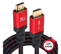 Ritz Gear 4K HDMI Cable 2 ft [3 Pack] Braided Nylon Cord & Gold Connectors, High Speed HDMI 2.0 with Ethernet, Compatible with PS5, PS4, PS3, Xbox, Roku, Apple TV, HDTV, Blu-ray, Laptop, PC, Monitor