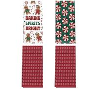 Ritz Holiday Kitchen Towels 4 Pack - Bake Peppermints Green Dish Towels Set, 100% Cotton, Festive Red Green Holiday Tea Towels, Absorbent & Machine Washable