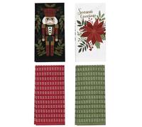 Ritz Holiday Kitchen Towels 4 Pack - Nutcracker Poinsettia Dish Towels Set, 100% Cotton, Festive Red Green Holiday Tea Towels, Absorbent & Machine Washable