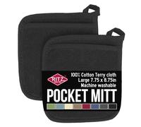 Ritz Pot Holder, Cotton, Black, Pocket Mitt-2 pk