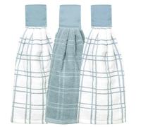 Ritz Premium 100% Cotton Solid and Multi Check Kitchen Tie Towel Absorbent, Super Soft, and Fast Drying Hang Towel, Set of Three, Dew
