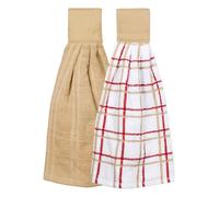 Ritz 100% Cotton Hanging Tie Towels, Biscotti, Solid & Checked-2 Piece