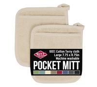 Ritz Terry Pocket Mitt & Hot Pad: Heat Resistant, Durable 100% Cotton - Ergonomically Designed for Optimal Grip, Easy-Care Machine Washable, Perfect for Your Kitchen - Latte, 2-Pack
