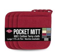 Ritz Terry Pocket Mitt & Hot Pad: Unparalleled Heat Resistant, Durable 100% Cotton - Ergonomically Designed for Optimal Grip - Easy-Care Machine Washable, Perfect for Your Kitchen - Paprika Red, 4-Pk