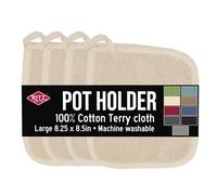 RITZ Terry Potholder & Hot Pad: Heat Resistant, Durable 100% Cotton - Ergonomically Designed for Optimal Grip, Easy-Care Machine Washable, Perfect for Your Kitchen - Latte, 4-Pack