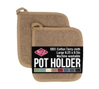 Ritz Terry Potholder & Hot Pad: Heat Resistant, Durable 100% Cotton - Ergonomically Designed for Optimal Grip, Easy-Care Machine Washable, Perfect for Your Kitchen - Mocha Brown, 2-Pack