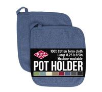 Ritz Terry Potholder & Hot Pad: Unparalleled Heat Resistant, Durable 100% Cotton - Ergonomically Designed for Optimal Grip - Easy-Care Machine Washable - 2-Pack, Federal Blue