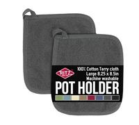 Ritz Terry Potholder & Hot Pad: Unparalleled Heat Resistant, Durable 100% Cotton - Ergonomically Designed for Optimal Grip - Easy-Care Machine Washable - 2-Pack, Graphite