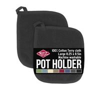Ritz Terry Potholder & Hot Pad: Unparalleled Heat Resistant, Durable 100% Cotton - Ergonomically Designed for Optimal Grip - Easy-Care Machine Washable - 2-Pack, Black