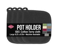 RITZ Terry Potholder & Hot Pad: Unparalleled Heat Resistant, Durable 100% Cotton - Ergonomically Designed for Optimal Grip - Easy-Care Machine Washable - 4-Pack, Black