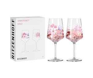 RITZENHOFF 3461009 Aperitif Glass 500 ml Set of 2 Summer Sonett Series Flower Meadow Design Made in Germany Pink Purple Pink