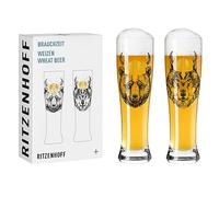 RITZENHOFF 3481008 Wheat Beer Glass, 500 ml, Set of 2, Brauchzeit Series, Animal Motif, Gold and Black, Made in Germany