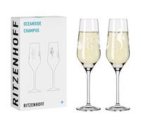 Ritzenhoff 3851001 Champagne Glass 250 ml - Set of 2 Oceanside No. 1 Series - 2 Pieces, Seahorse Motif - Made in Germany