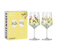 RITZENHOFF 6041005 Aperitif Glass 500 ml Set of 2 Summer Dew Series for Splashes, spritzers, Lemon Motif, Made in Germany, Yellow, Green, Pink