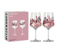 RITZENHOFF 6011003 Aperitif Glass 500 ml Set of 2 Summer Sonett Series Cockatoo Design Made in Germany Pink Grey