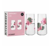 RITZENHOFF Summer Sonett 6151001 Universal Glass Set of 2 with Flower Motif Made in Germany Pink