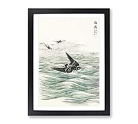 Riu Kiu House Swallows By Numata Kashu Asian Japanese Framed Print | A4 Black Framed Wall Art | Ready to Hang | Asian Nature Picture | Living Room Bedroom Lounge Office