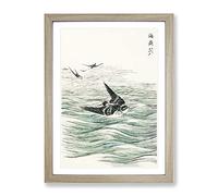 Riu Kiu House Swallows By Numata Kashu Asian Japanese Framed Print | A4 Oak Framed Wall Art | Ready to Hang | Asian Nature Picture | Living Room Bedroom Lounge Office