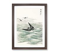 Riu Kiu House Swallows By Numata Kashu Asian Japanese Framed Print | A4 Walnut Framed Wall Art | Ready to Hang | Asian Nature Picture | Living Room Bedroom Lounge Office