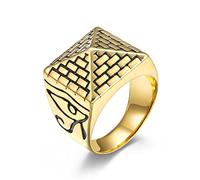 RIUKIU Pyramid Eye of Horus Square Ring, Fashionable Stainless Steel Men's And Women's Rings,Black,8