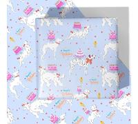 RiukRaiu Dog Wrapping Paper for Birthday - Blue Gift Wrap Pink Cake Candles Love Bow-Knot Poodle Dalmatian for Party, Holiday - 4 Folded Sheets 28 X 40 Inch, Easy to Store
