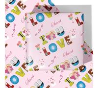 RiukRaiu Valentine's Day Wrapping Paper for Men Women - Pink Gift Wrap Balloon Heart Envelope for Romantic Lovers Wedding - 4 Folded Sheets 28 X 40 Inch, Easy to Store