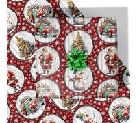 RiukRaiu Vintage Christmas Wrapping Paper for Kids Adults - Red Xmas Gift Wrap Retro Santa Snowman Tree Farm Truck Wood Grain Crafts for Holiday Party - 4 Jumbo Sheets, 40 x 28 Inches Each