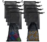 Riuog 10 PCS Drawstring Bags,String Bag, Mesh Bags for Swimming,Sports, Diving, Outdoor Activities,Toys, Nylon Storage Bags with Drawstring and Clips, Black (10, 30 * 40)