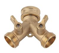 Riuulity 3/4 Model Two Way Ball Valve, Brass Tap Connector for Garden Irrigation Convert 1 Tap into 2 Outlets Control Watering Flowerbeds Lawns Veg (European Thread)