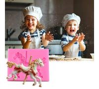 Riuulity 3D Carousel Horse Chocolate Mold Silicone Baking Mold Non Stick Fondant with Food Safe Odorless Silicone for Cakes Chocolate Candles Soap Candle Making (Pink)