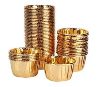 Riuulity 50Pcs Silver Gold Rose Gold Muffin Cup Baking Cup Cake Non-Stick Aluminum Foil Liner with Curled Edge for Baking Muffins Cake Sweets Birthday Wedding Party (Double-Sided K1001#B)