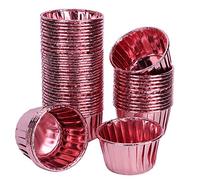 Riuulity 50Pcs Silver Gold Rose Gold Muffin Cup Baking Cup Cake Non-Stick Aluminum Foil Liner with Curled Edge for Baking Muffins Cake Sweets Birthday Wedding Party (Double-Sided Rose K1001#C)