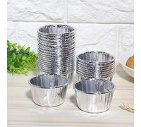 Riuulity 50Pcs Silver Gold Rose Gold Muffin Cup Baking Cup Cake Non-Stick Aluminum Foil Liner with Curled Edge for Baking Muffins Cake Sweets Birthday Wedding Party (Double-Sided Silver K1001#A)