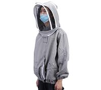 Riuulity Beekeeping Suit Jacket with Double Zipper Hat Veil Foldable Polyester Cotton Beekeeper Accessory Protective Gear for Beekeeping Work (Grey)