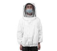 Riuulity Beekeeping Suit Jacket with Double Zipper Hat Veil Foldable Polyester Cotton Beekeeper Accessory Protective Gear for Beekeeping Work (White)