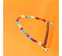 Riuulity Birds Perch Hanging Swings, Colorful Beads and Bells for Parakeets, Cockatiels, Gerbils, Rats, 15cm Wooden Climbing Swing Toy for Small Animals