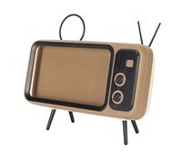 Riuulity Exquisite TV Style Phone Holder Retro Decorative Stand for Dorm Coffee Color, Wear Resistant Mobile Phone Bracket for Long Distance Viewing Convenience, PC Material