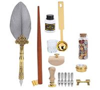 Riuulity Feather Pen Wax Set, Luxury Retro European Style Calligraphy Writing Kit with 5 Replacement Nibs, for Writing Comics Sketching Poster Drawing (SP225064 pearlescent gray)