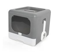 Riuulity Foldable and Portable Cat Toilet with 2 Doors, Mesh Steps and Lockable Front Door, Suitable for Adult Cats, Sturdy Reliable (Gray)