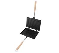 Riuulity Hand Maker, Double Sided Non Stick Toaster with Removable Wooden Handle, for Home Breakfast Omelette and