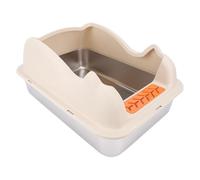 Riuulity Large Stainless Steel Cat Litter Box with Lid, Easy to Clean, Splash-proof, High-sided for Pet's Well-being and Durability (Khaki)