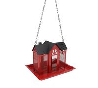Riuulity Lovely Bird Feeder House Outdoor Mesh Wild Bird Feeder Large Capacity Hanging for Garden Yard Squirrel Proof Ideal for Year Round Use Iron Material (Red)