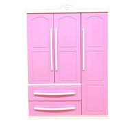 Riuulity Mini Doll Closet Jewelry Organizer Wardrobe Display for Doll House Decor, with 2 Costumes, Great Fans on Various Occasions (pink)