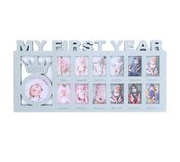 Riuulity Newborn Photo Frame, 12 Month Baby Growth Picture Frame with Small Frames for Decoration Gift Giving (Blue)
