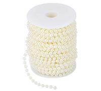 Riuulity Pearl Bead Garland String Pearl Wire Beads 25m 6mm ABS Imitation Pearls Grinding Shiny White Beige for Wedding Christmas Window Decor (Beige)